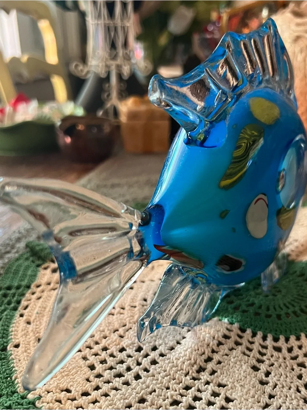 Murano Type Hand Blown Glass Angle or Koi Fish Lg 10” by 7” Heavy
